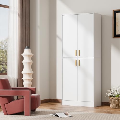 Gray 71" Tall Wood Storage Cabinet with Doors and Shelves H3920
