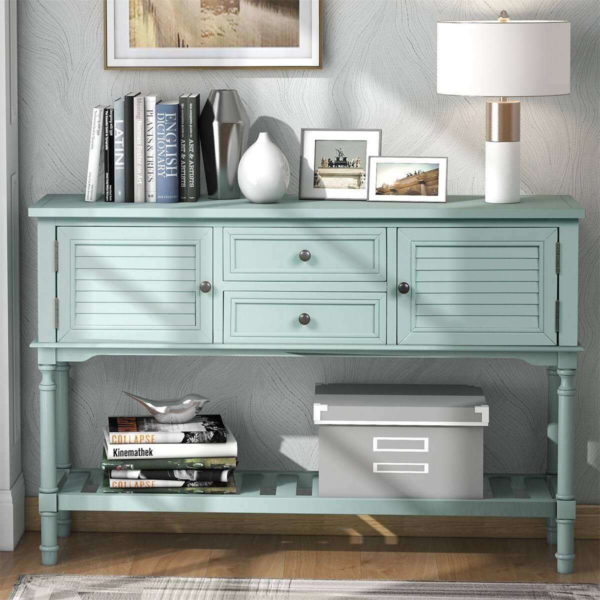 Light Green Console Table with 2 Drawers Y1777