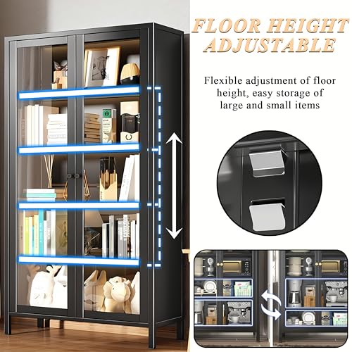5 Tier Metal Glass Display Cabinet with Adjustable Shelves L56576