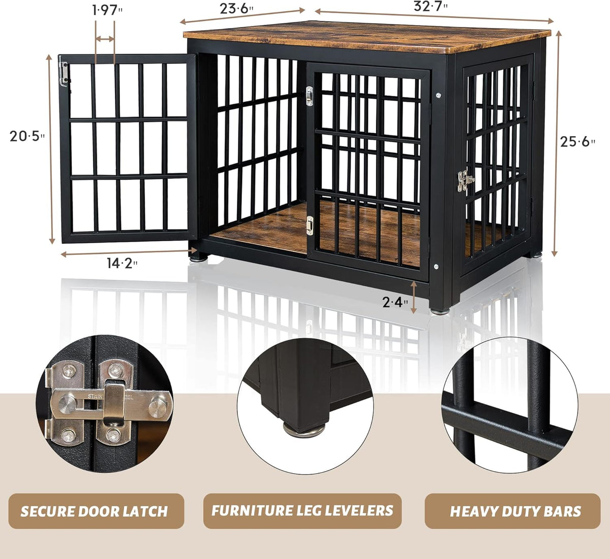 32'' Wood Dog Crate Furniture with Double Doors X8425