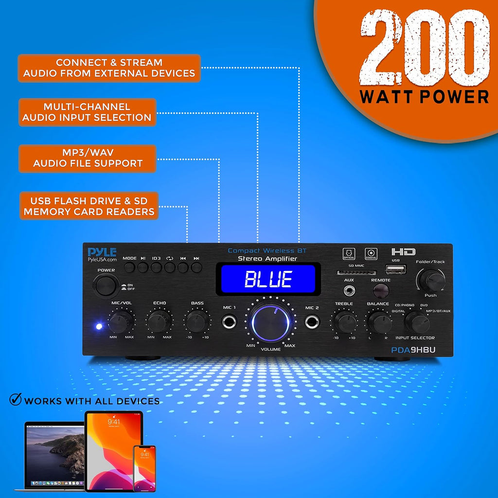 200 Watt Multi-Channel Wireless Bluetooth Home Stereo Amplifier J422