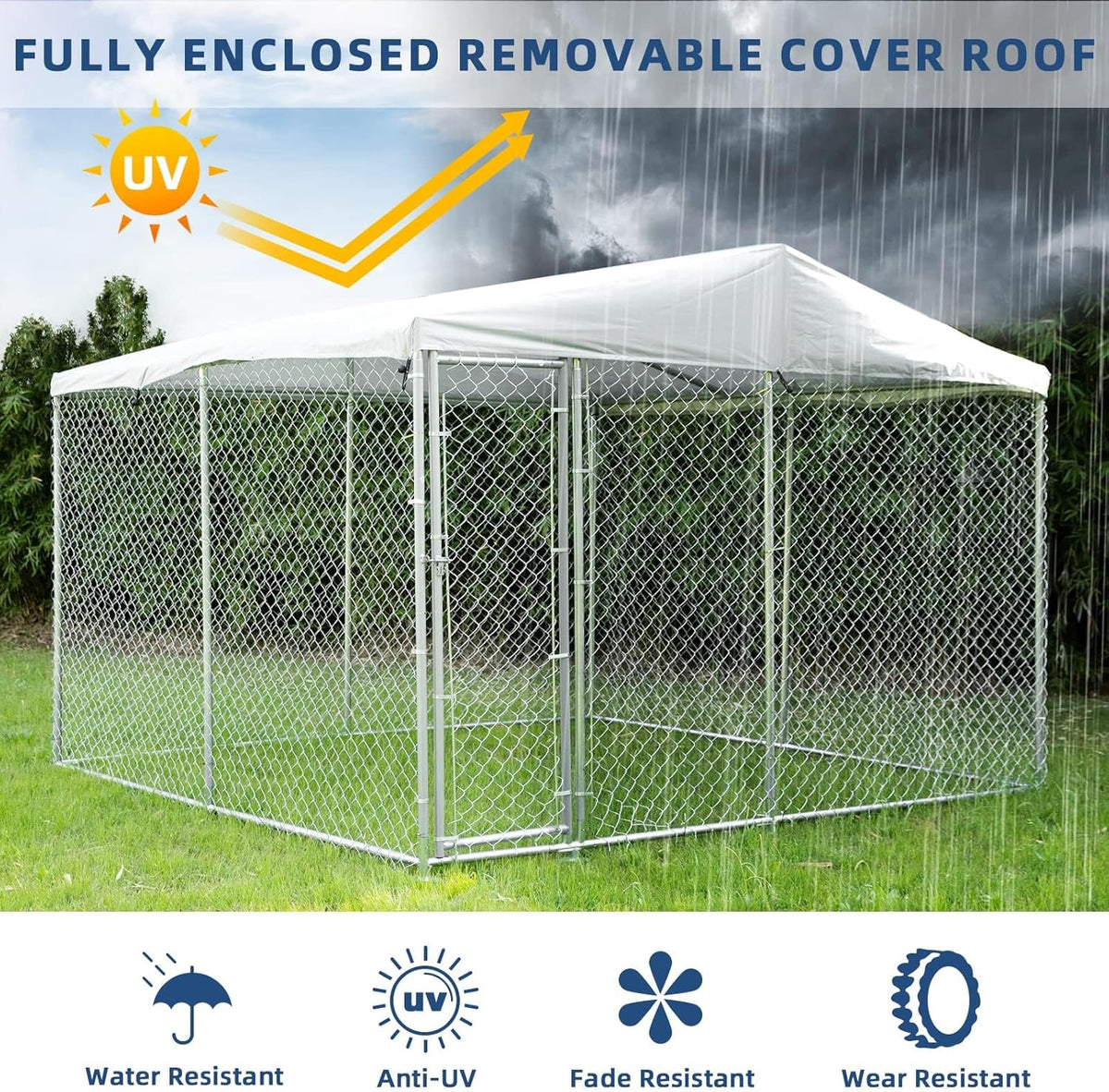 10x10 ft Extra Large Outdoor Dog Kennel with Roof F5401