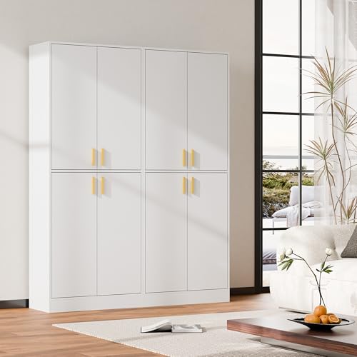 Gray 71" Tall Wood Storage Cabinet with Doors and Shelves H3920