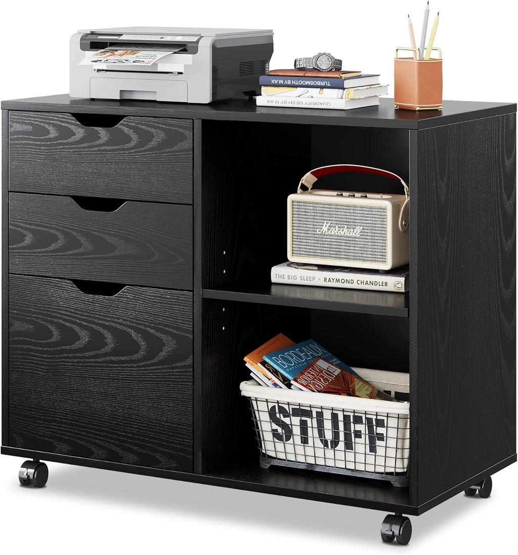 3 Drawer Wood File Cabinet with Storage Shelves, Rustic Brown L88274