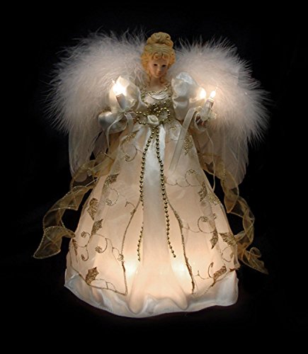 12" Lighted Cream Gold Angel Christmas Tree Topper L416