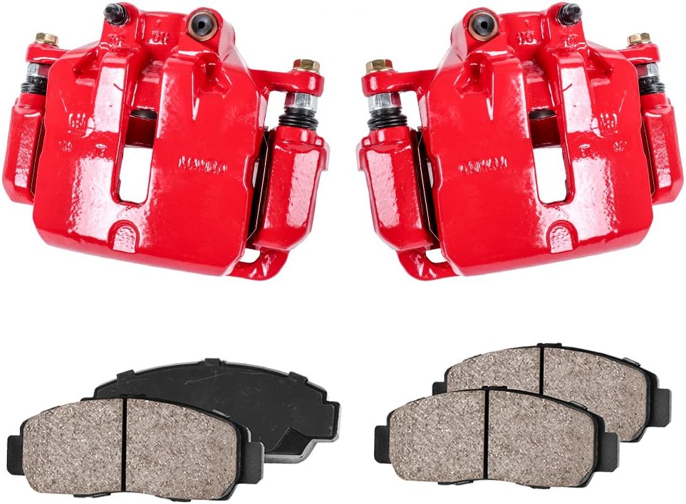 Red Coated Caliper Pair with Ceramic Brake Pads and Hardware Brake Kit T2821