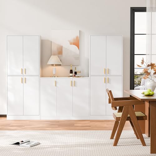 Gray 71" Tall Wood Storage Cabinet with Doors and Shelves H3920