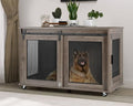 47 Inch Wooden Dog Crate Furniture with Sliding Doors and Wheels C85498