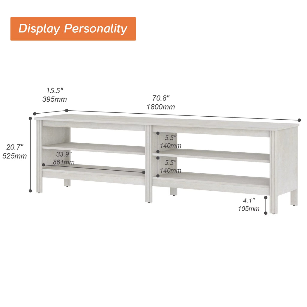 White 70 inch Wood TV Stand with 4 Cubby L21455