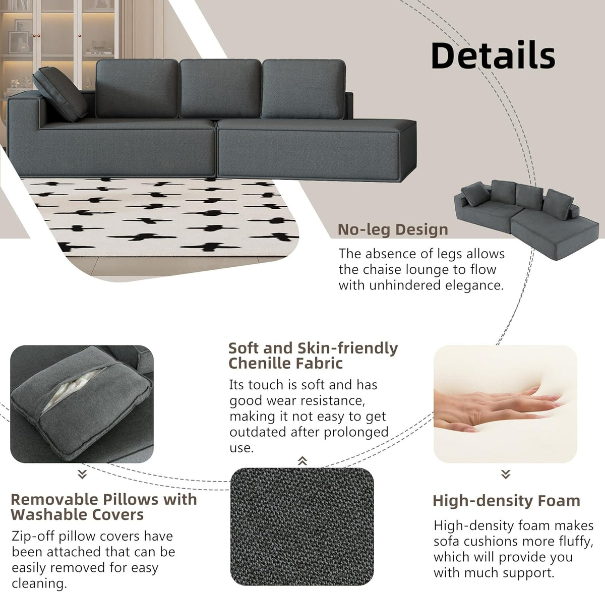 Grey Chaise Lounge Sofa Sleeper Sofa L97190