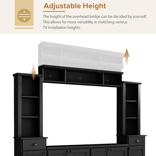 Black TV Stand Set with Storage Cabinets, Drawers and Shelves U870202