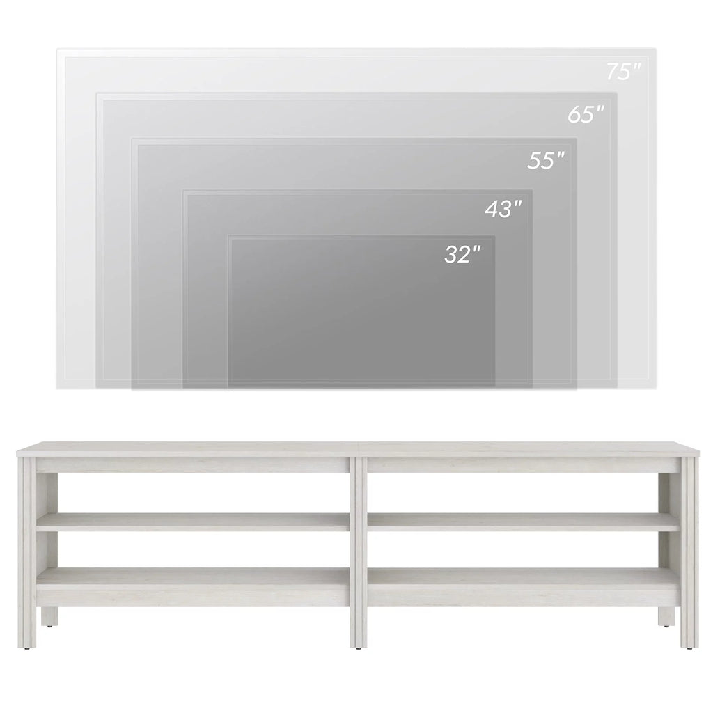 White 70 inch Wood TV Stand with 4 Cubby L21455