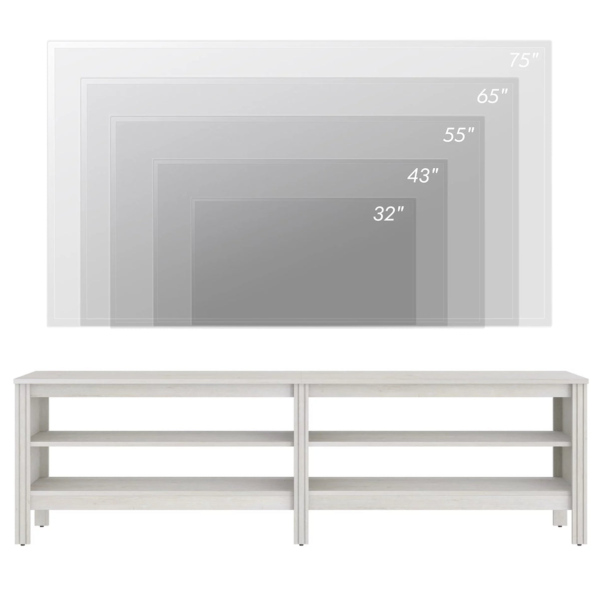 White 70 inch Wood TV Stand with 4 Cubby L21455