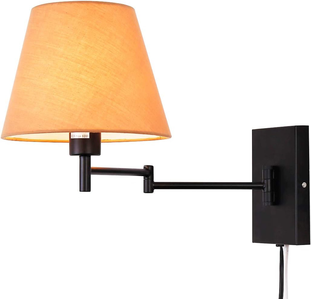 Swing Arm Wall Lamp Plug-in Cord Linen Shade O15320