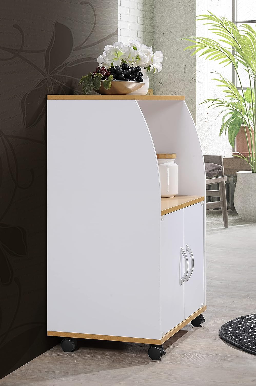 White Microwave Cart with Two Doors and Shelf C22882