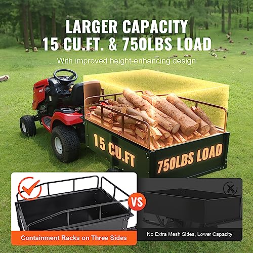 Heavy Duty Steel ATV Dump Cart, 750 lbs, 15 Cubic Feet Garden Utility with Removable Sides Z82487