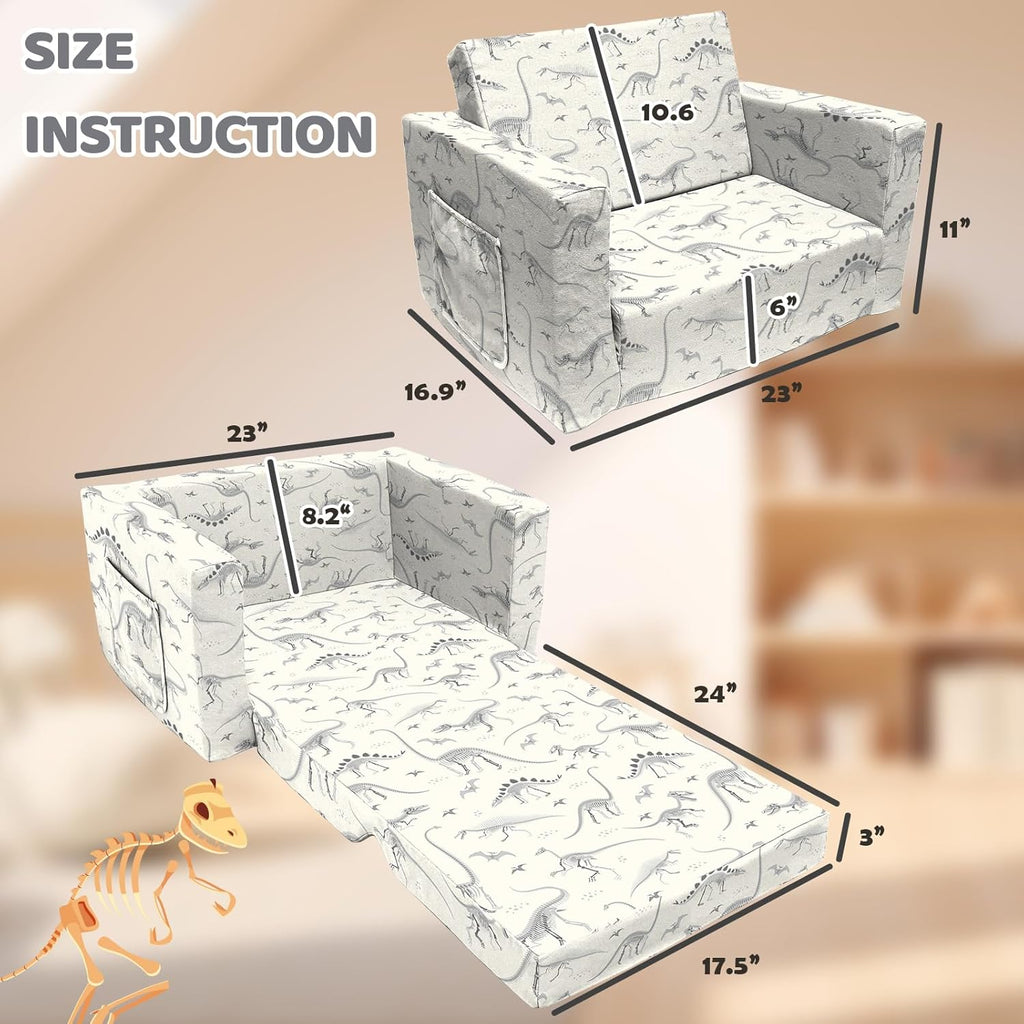 2 Seats Convertible Polyester Kids Sofa with Folding Sleeper M630269