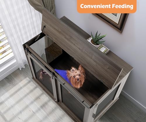 47 Inch Wooden Dog Crate Furniture with Sliding Doors and Wheels C85498