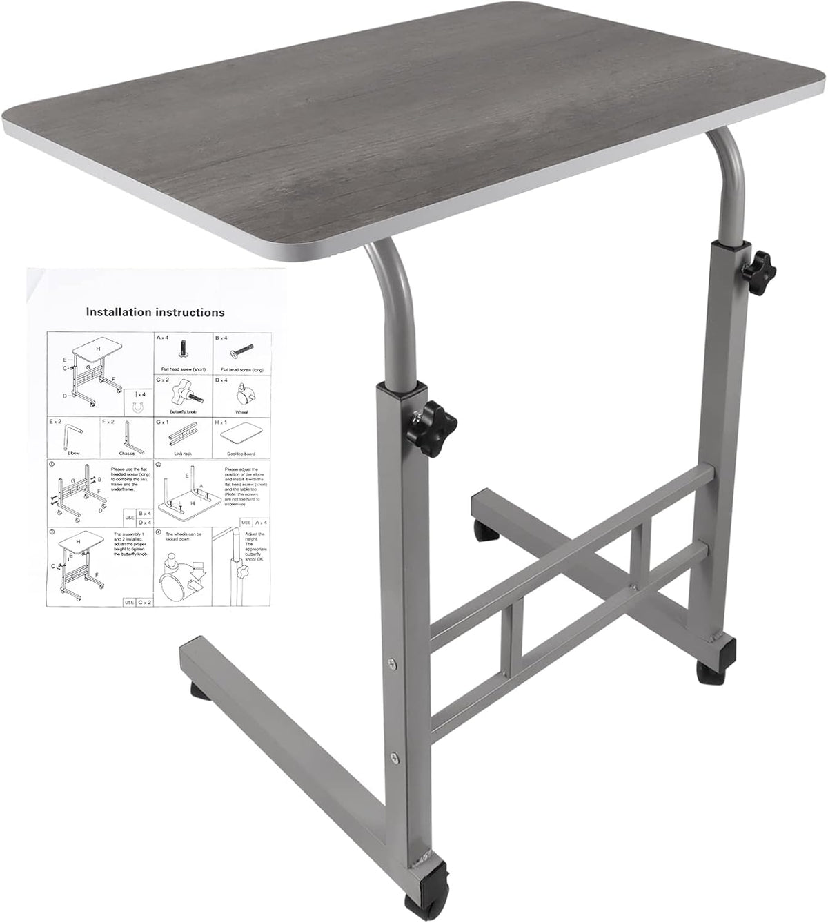 Height Adjustable Rolling Desk Cart with Wheels O728498