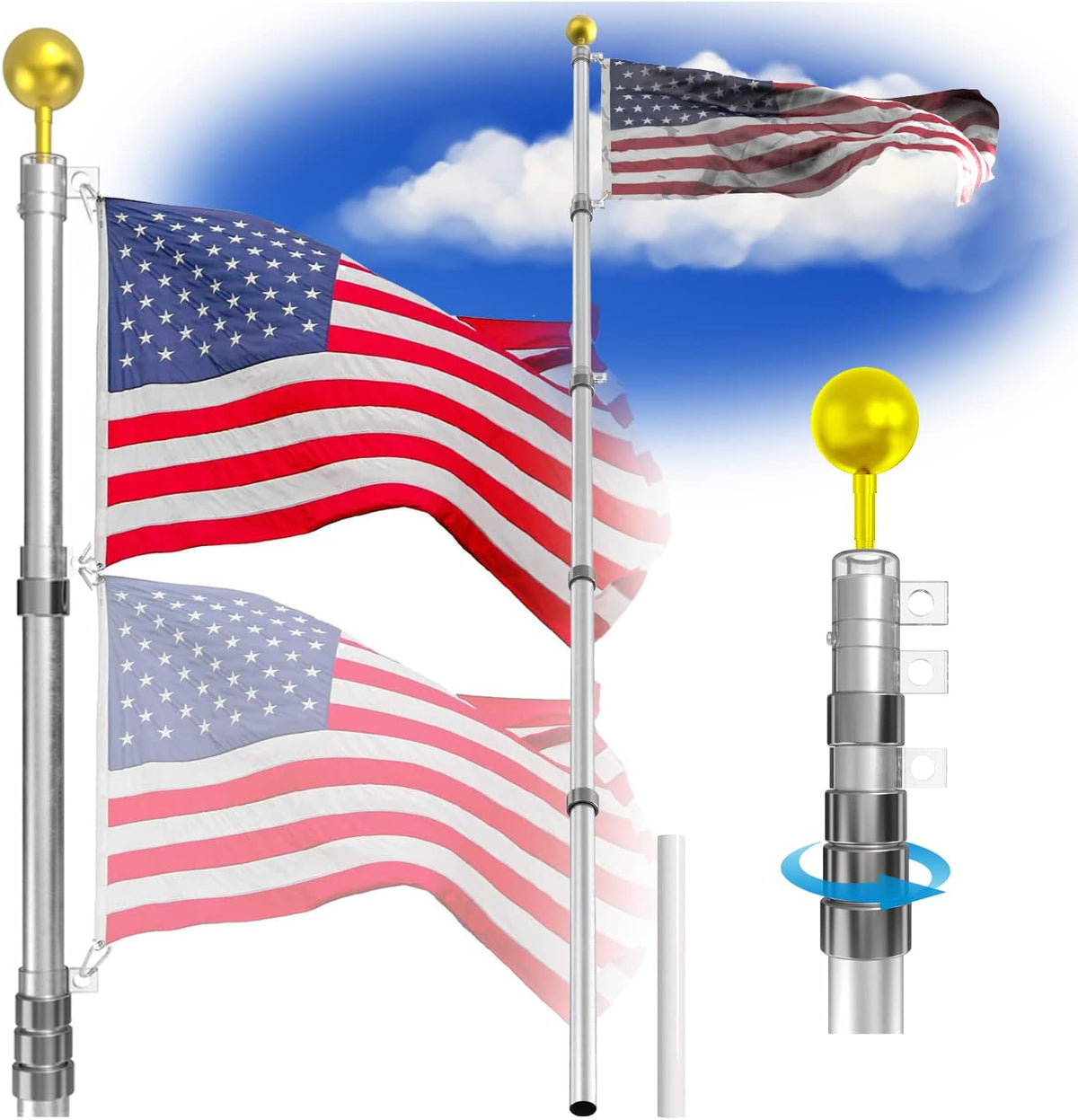 20ft Telescoping Flag Pole Kit with 3x5 American Flag G8989