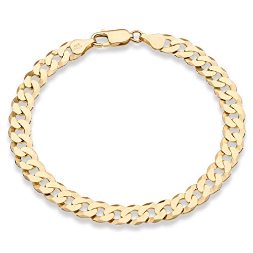 18K Gold Over Sterling Silver Solid Diamond-Cut Cuban Link Curb Chain Bracelet H7684