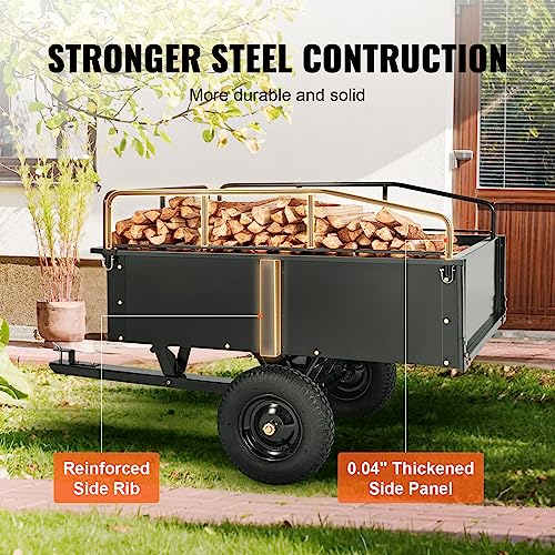 Heavy Duty Steel ATV Dump Cart, 750 lbs, 15 Cubic Feet Garden Utility with Removable Sides Z82487