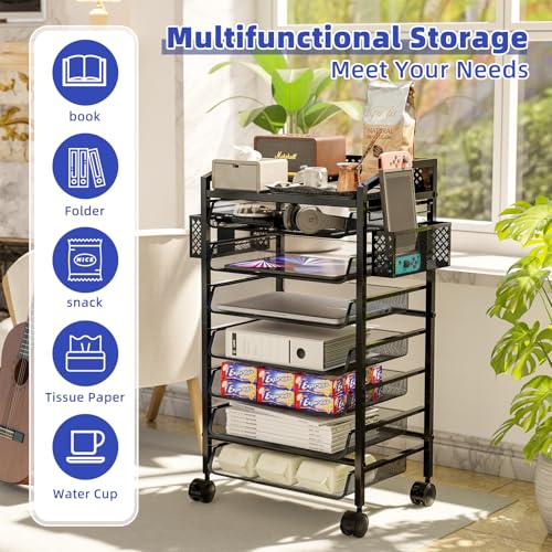 14 Tier Rolling File Cart with Sliding Trays, Black Q2395