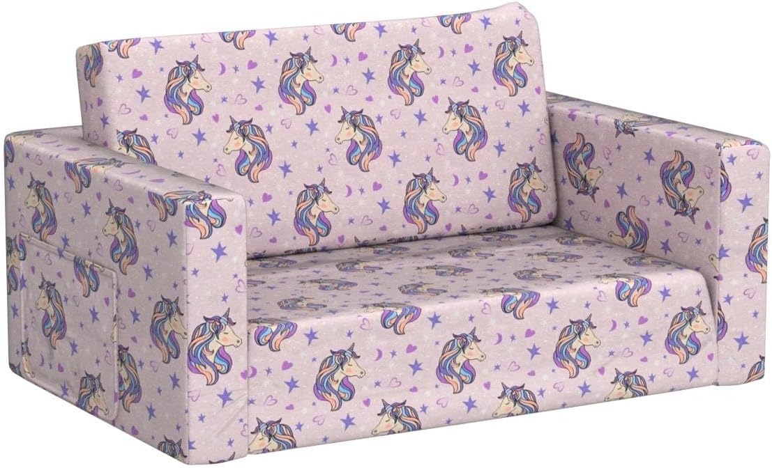 2 Seats Convertible Polyester Kids Sofa with Folding Sleeper M630269