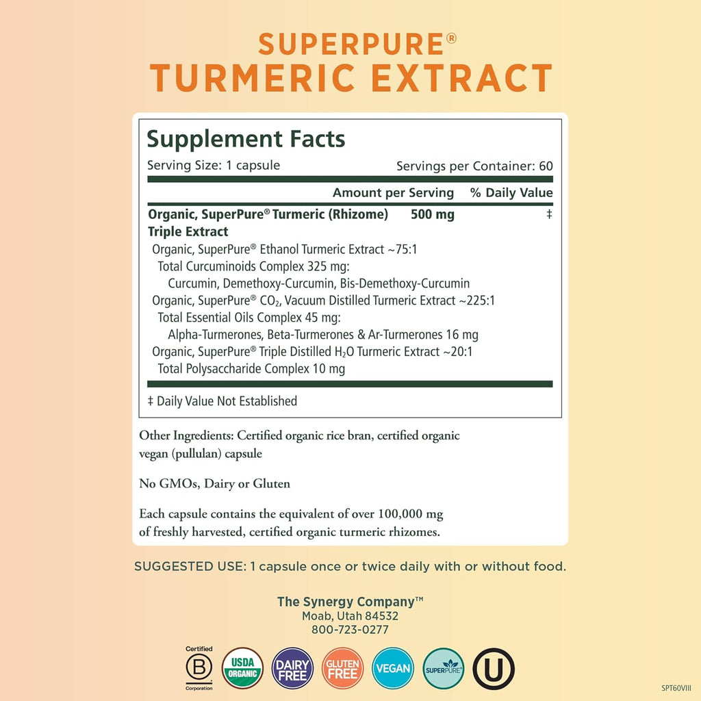 Organic Turmeric Curcumin Supplement 500 mg Capsules (60 Capsules) T91599