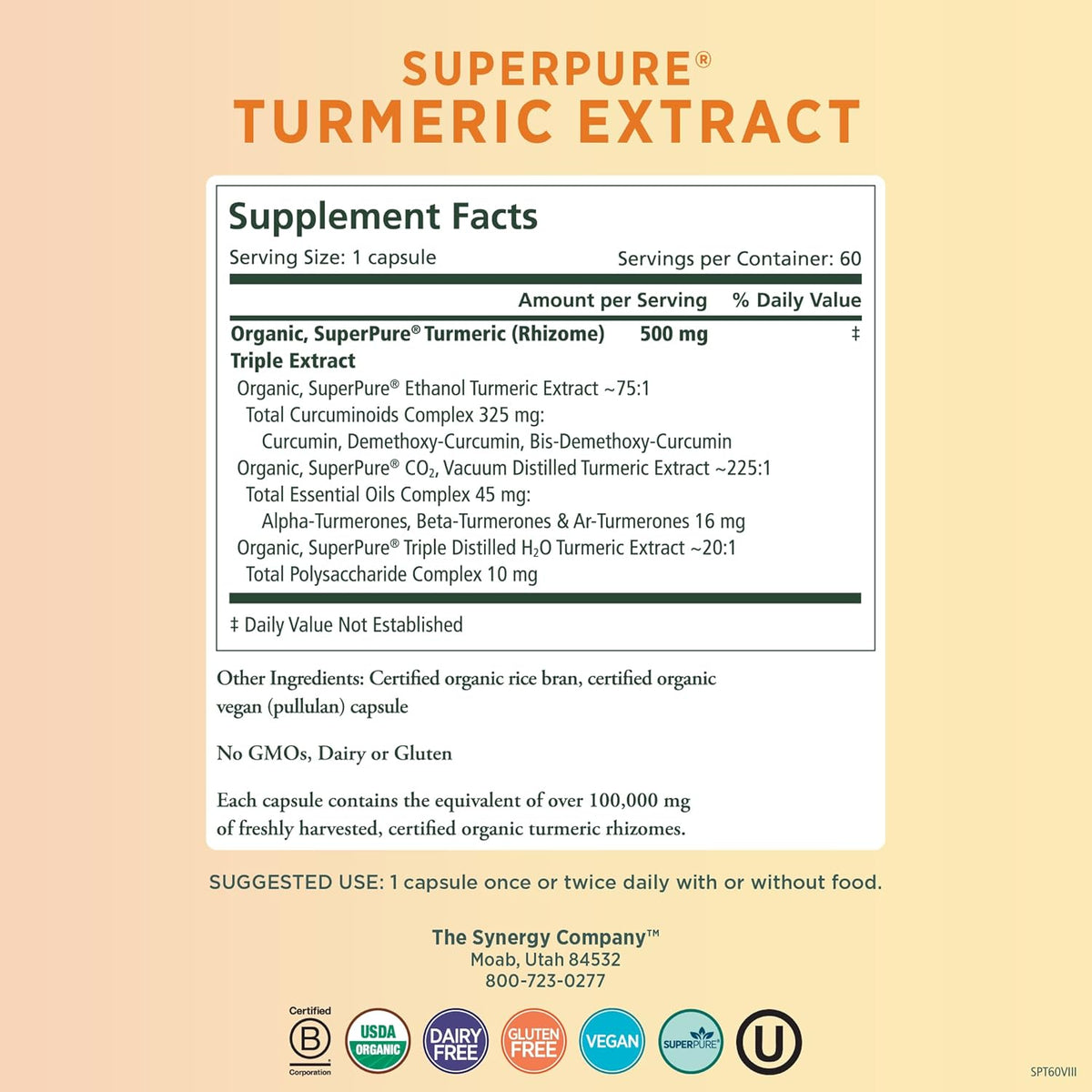Organic Turmeric Curcumin Supplement 500 mg Capsules (60 Capsules) T91599