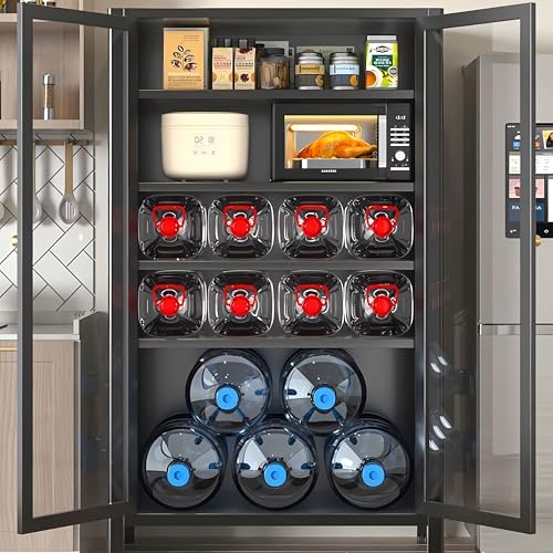 5 Tier Metal Glass Display Cabinet with Adjustable Shelves L56576