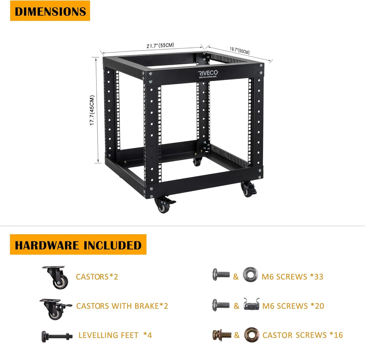 9U Open Frame Server Rack with Casters Black E25576