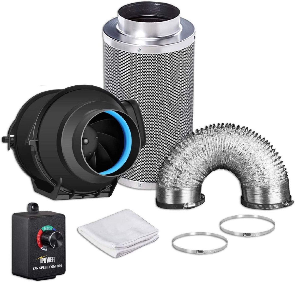 4 Inch 118 CFM Inline Fan Carbon Filter 8 Feet Ducting Combo O85322