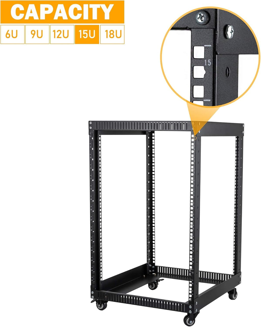 9U Open Frame Server Rack with Casters Black E25576