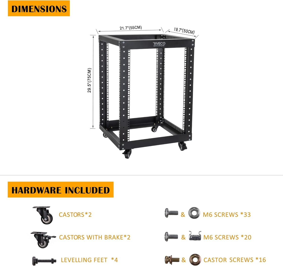 9U Open Frame Server Rack with Casters Black E25576