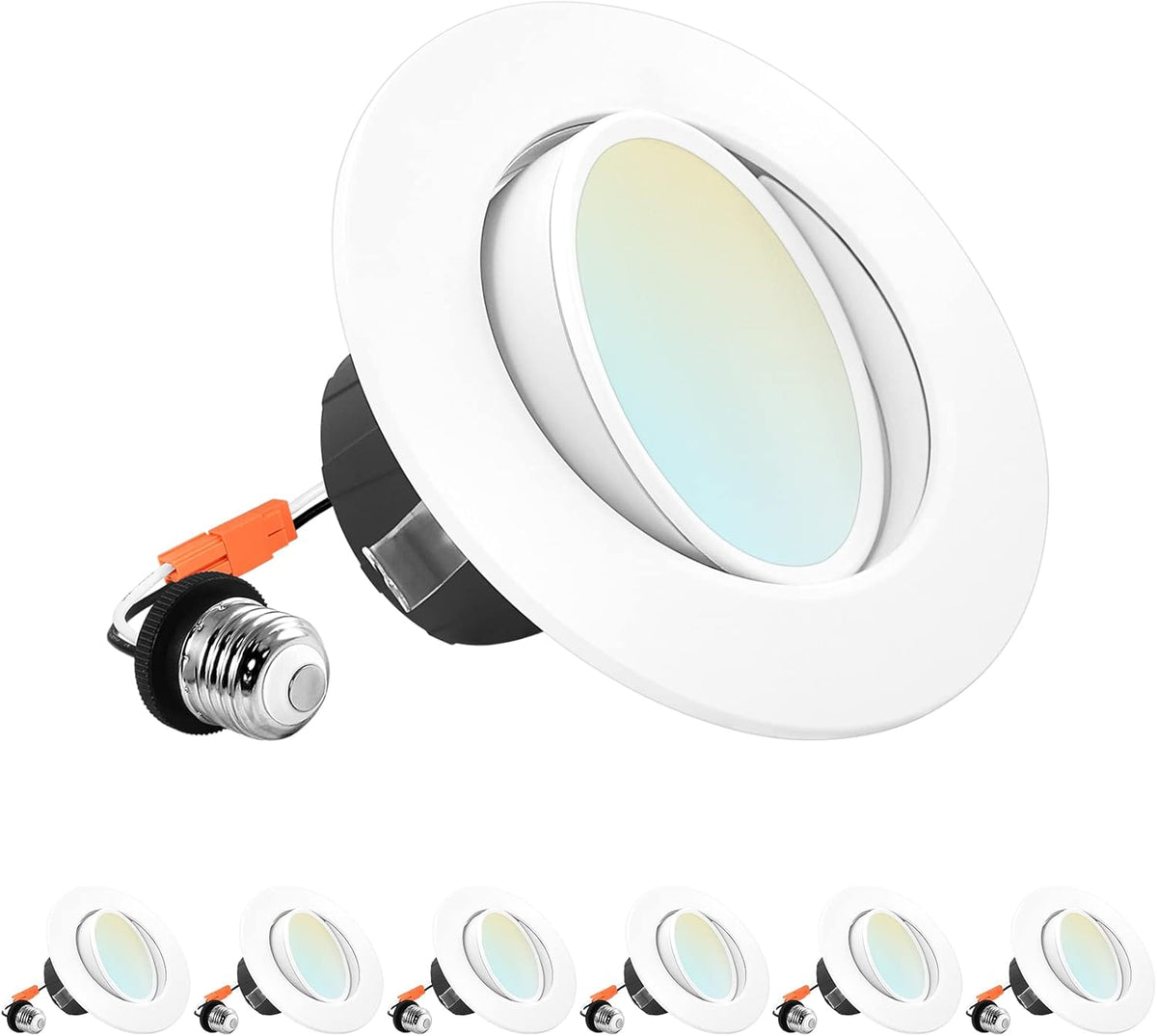 4 Inch Gimbal LED Recessed Lighting, 5 Color Selectable, Dimmable, 6 Pack P938190