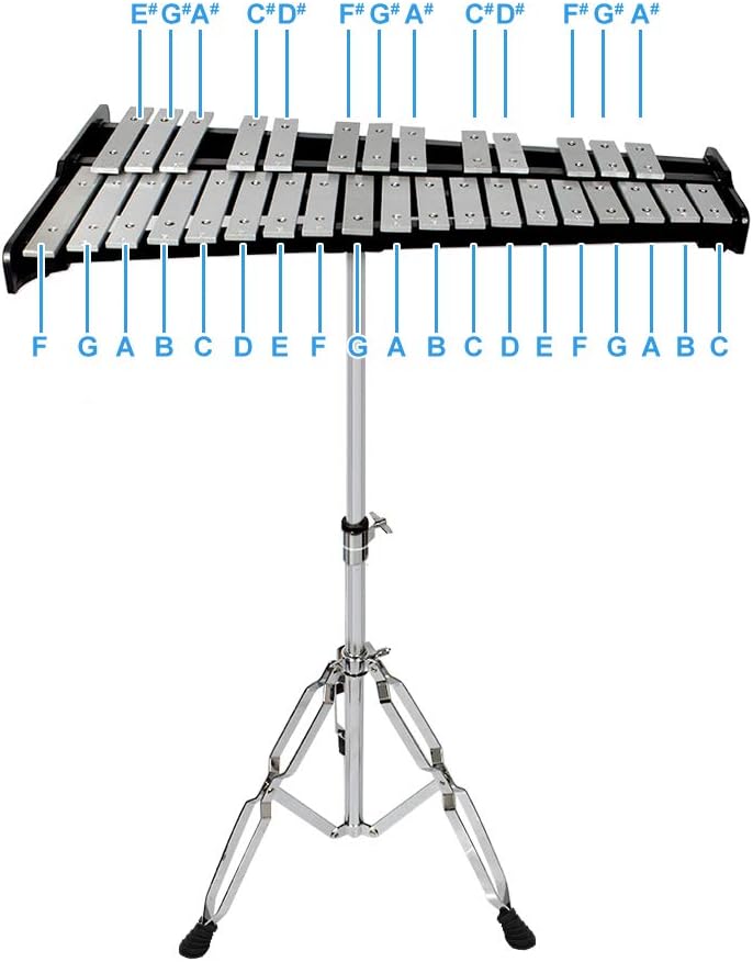 32 Notes Glockenspiel Kit Xylophone Bell Percussion Instrument Set with Stand Mallets and Carrying Bag Q647822