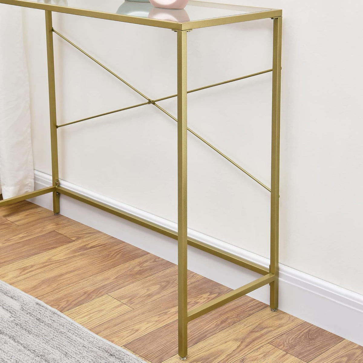 Gold 39.37" Tempered Glass Top Narrow Console Table with Metal Frame K6575