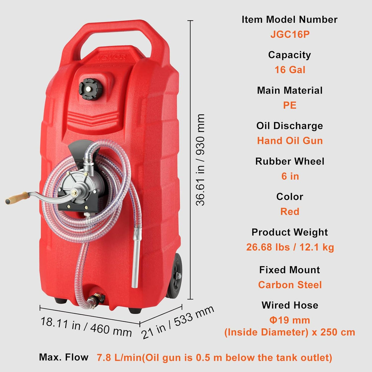 16 Gallon Fuel Caddy with Hand Pump Rubber Wheels M25526