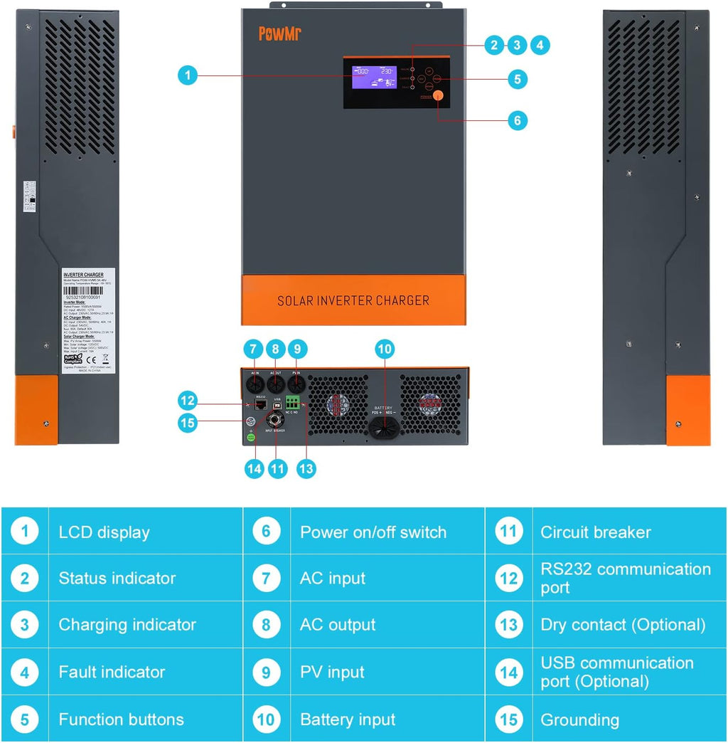 5500W Solar Hybrid Inverter with 80A MPPT Charge Controller 48V DC to 220/230V AC Pure Sine Wave Inverter L131