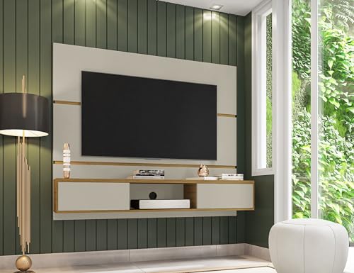 Off White and Cinnamon Floating Wall Entertainment Center S300