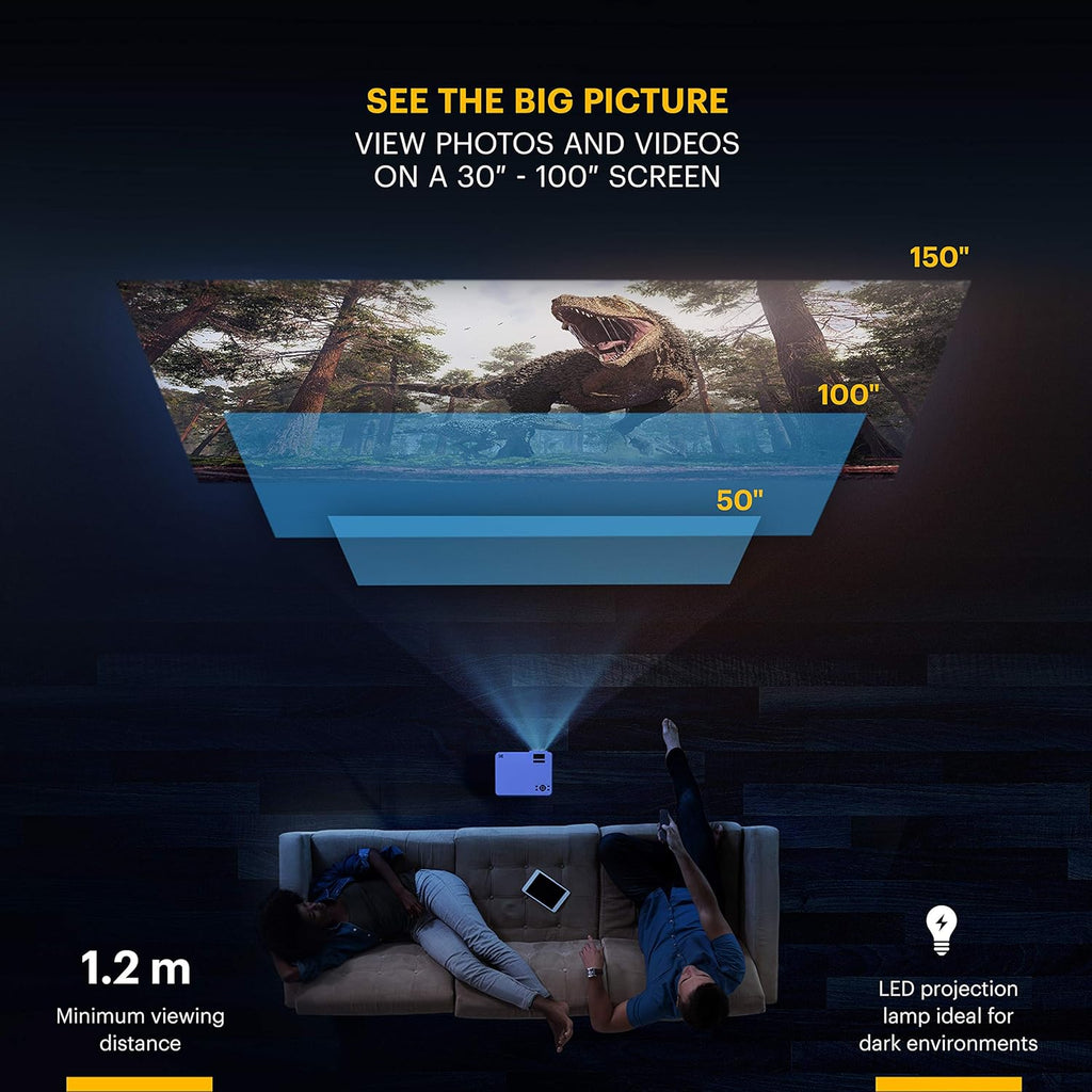 1080p HD Compact Home Projector with Tripod and Case A85058