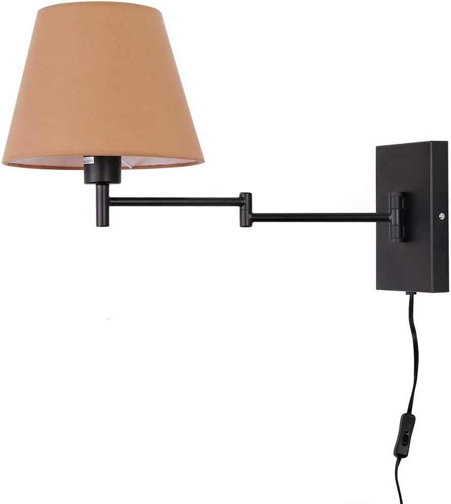 Swing Arm Wall Lamp Plug-in Cord Linen Shade O15320