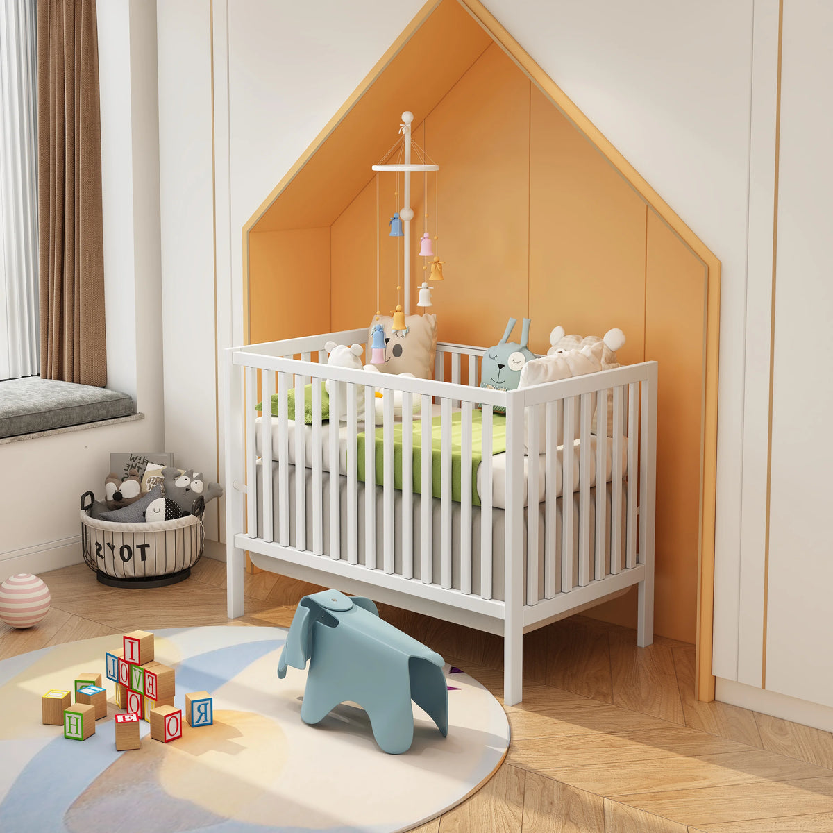Twin Size Wood Bed with Safety Guardrails U1885