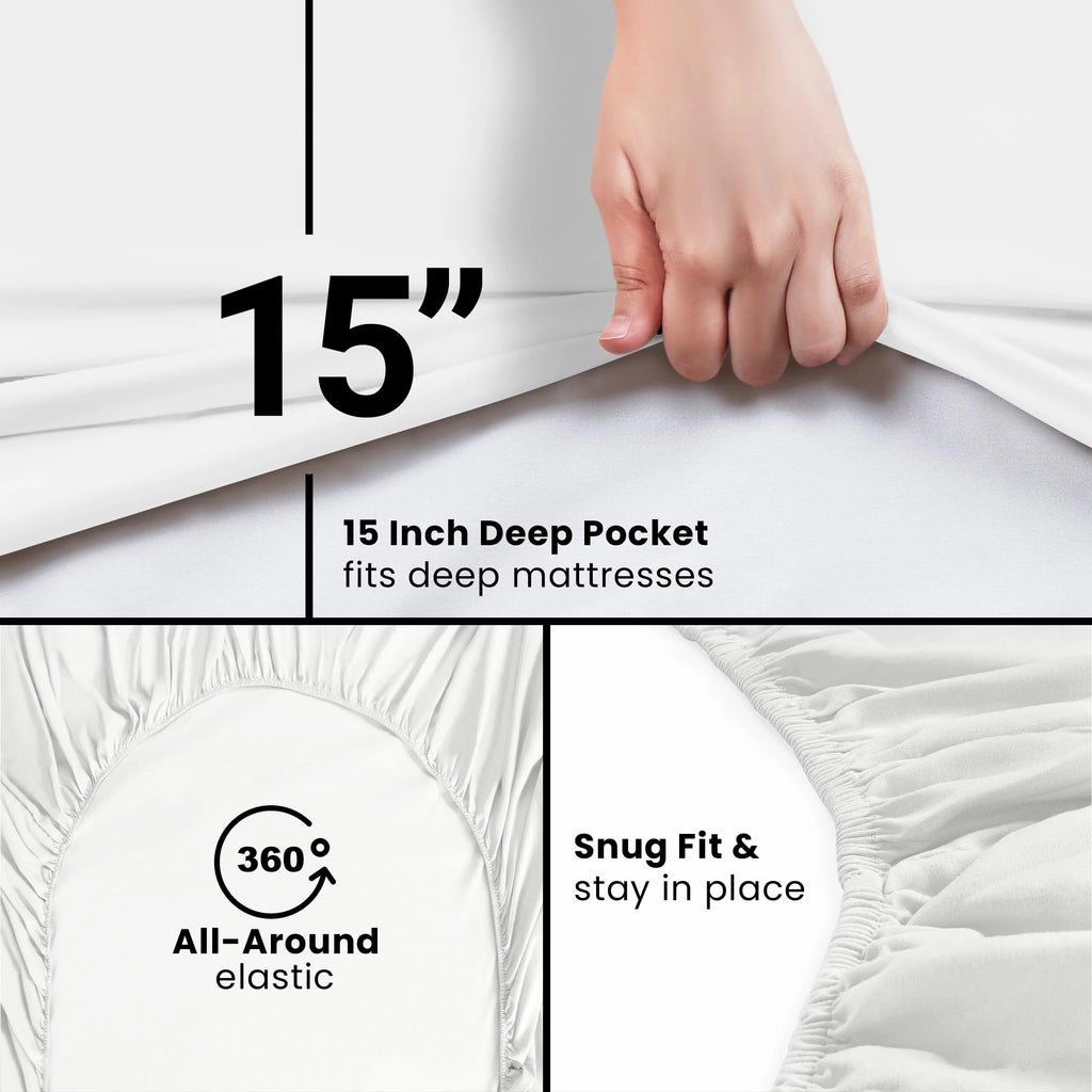 Queen Fitted Sheet, Deep Pocket 15 Inches, White Microfiber S54768