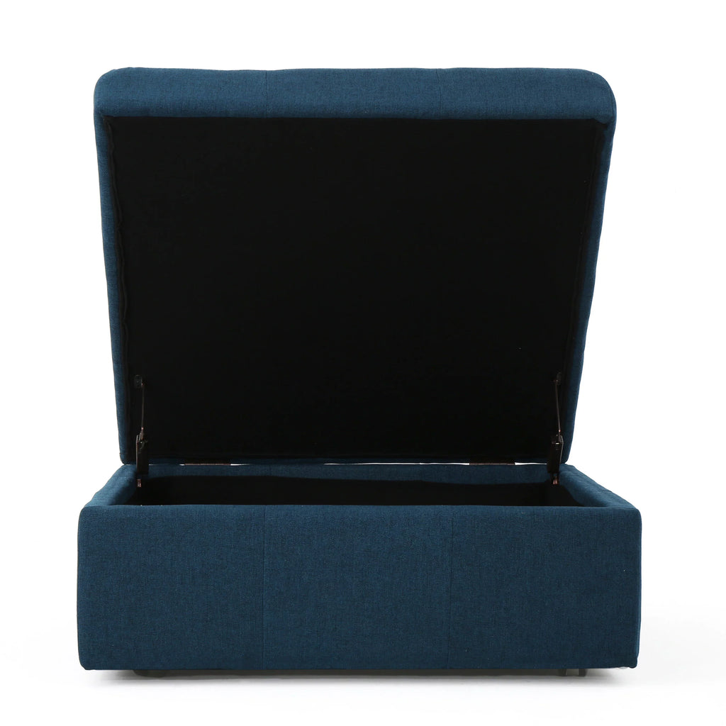 Navy Blue Tufted Fabric Storage Ottoman with Rolling Casters V89161