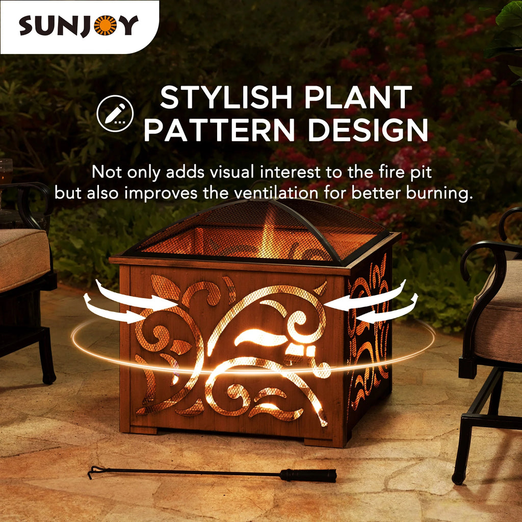 26 Inch Wood Burning Fire Pit with Steel Mesh Spark Screen and Fire Poker T18609