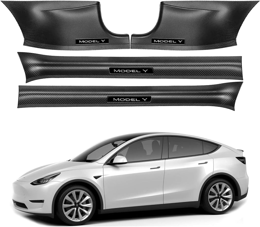 Matte Carbon Fiber ABS Door Sill Protector Set for Tesla Model Y M7355