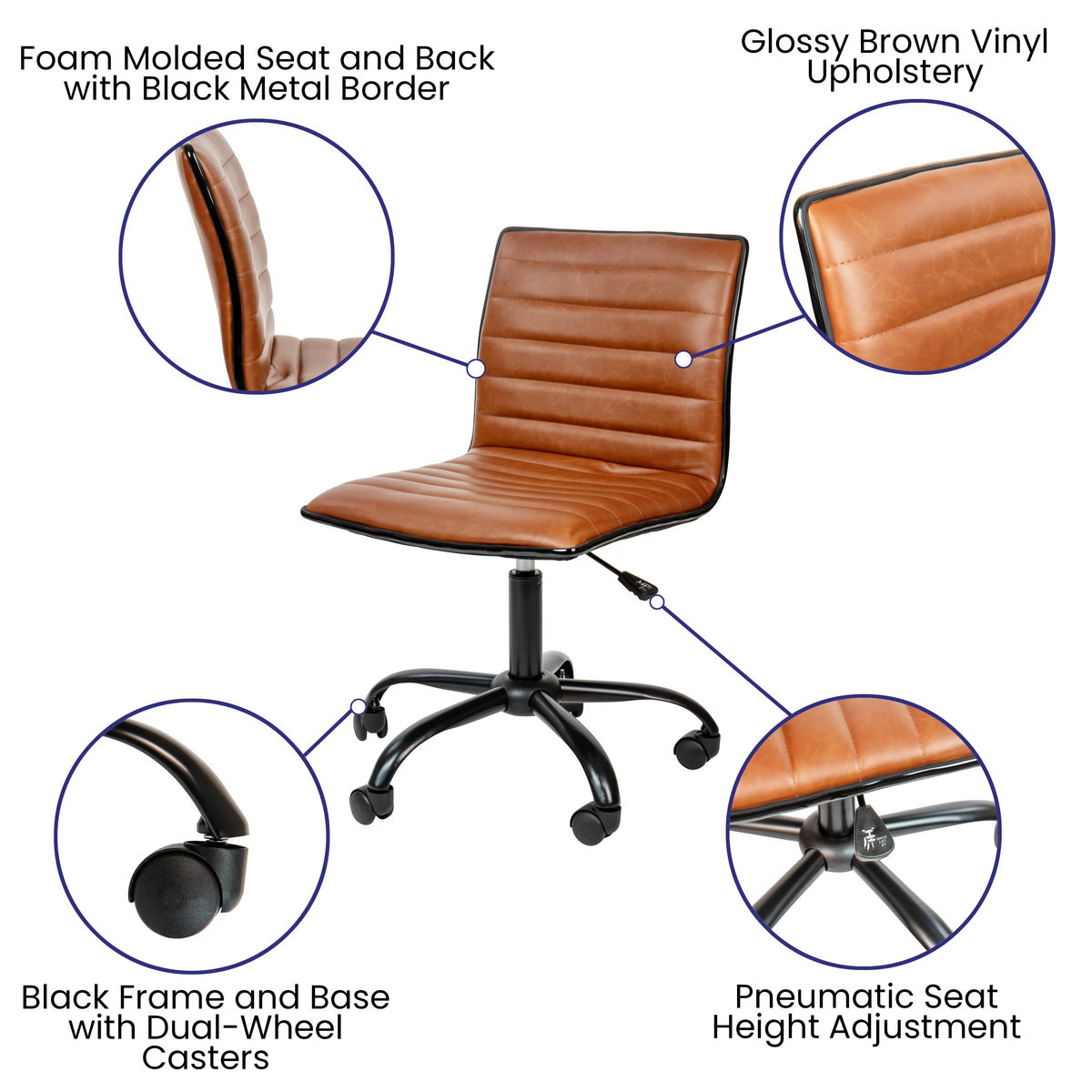 Brown Ribbed Swivel Task Office Chair Y3780