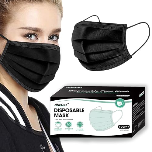 100PCS 3 Ply Black Disposable Face Mask P3972